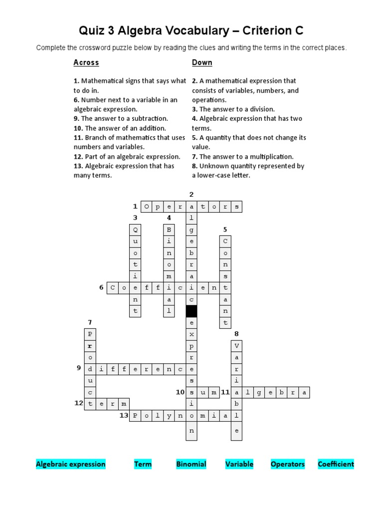 Quiz 3 algebraic expression | pdf | variable (mathematics) | algebra