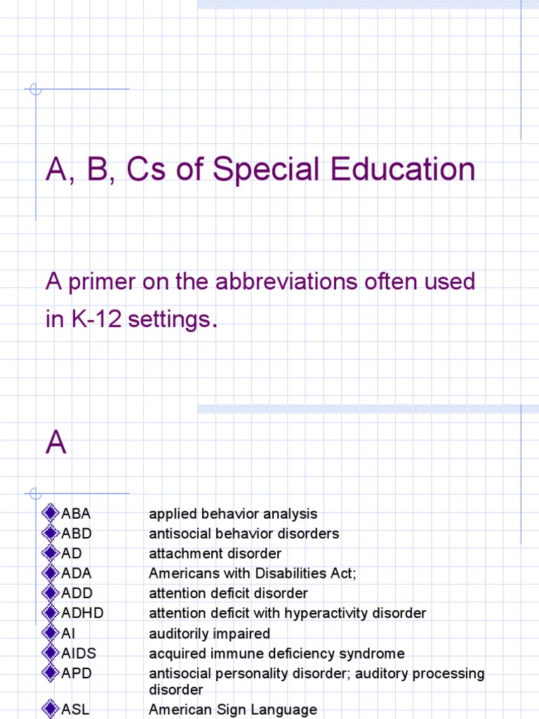 Special Education Acronyms Guide | PDF | Mental Disorder | Intellectual ...