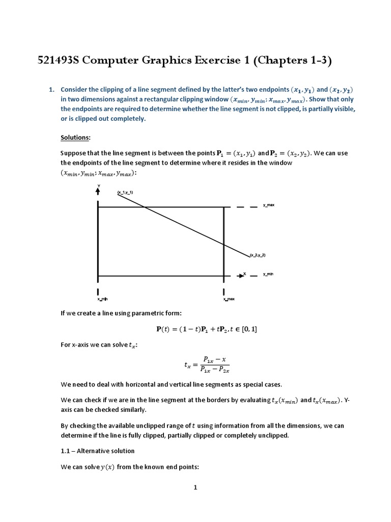 Computer Graphics Exercise Solutions | PDF | Cartesian Coordinate ...