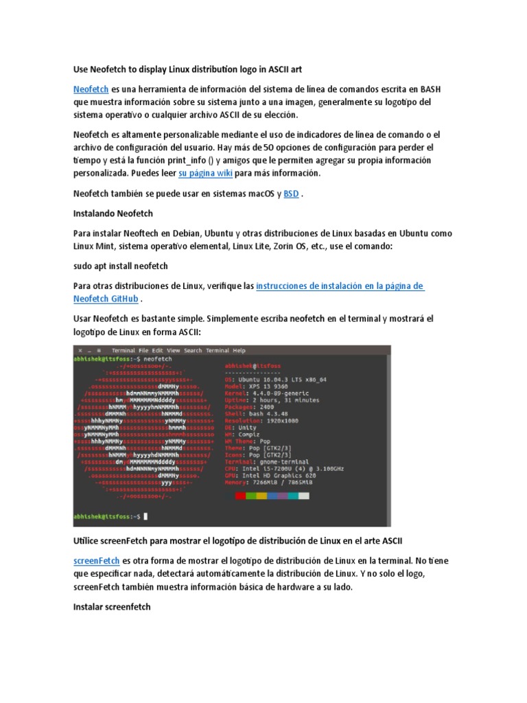 Use Neofetch O Screenfetch En Linux Logo In Ascii Art Pdf Distribucion De Linux Tecnologia De Sistema Operativo