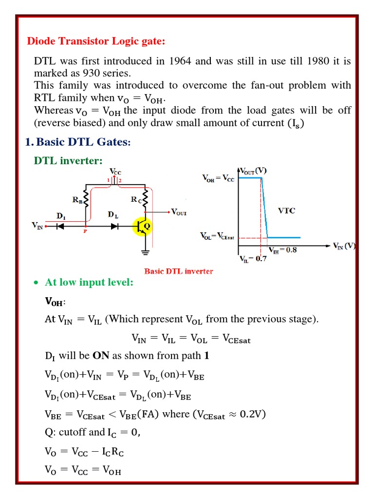 Basic DTL Gates Diode Transistor Logic Gate PDF Electrical
