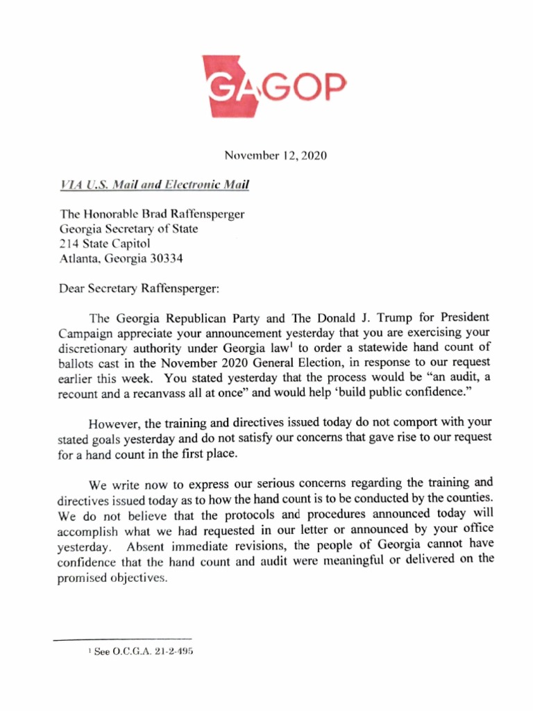 Doug Collins GA Deficiency Letter 1 (11/12/2020) | PDF | Absentee ...