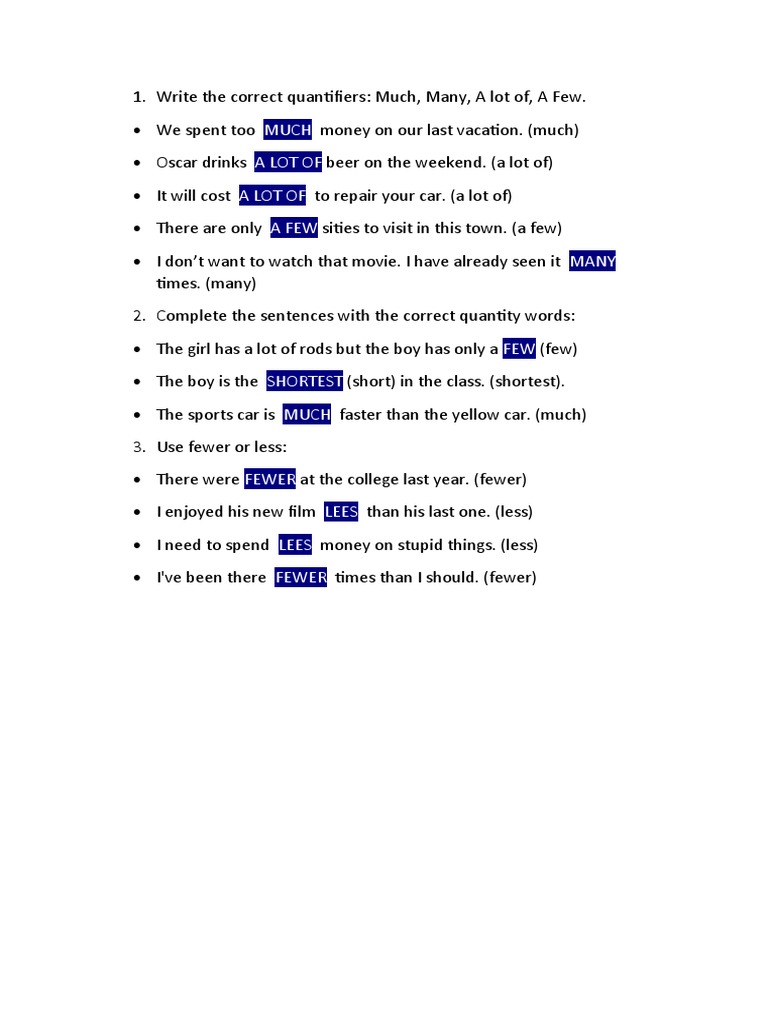 Quantifiers and Quantity Words Guide | PDF