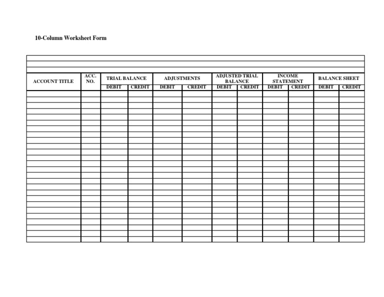 10-Column Accounting Worksheet Template | PDF