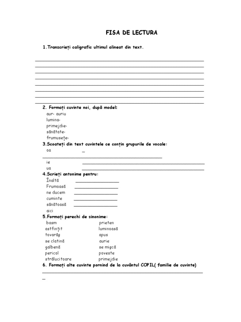 fisa lectura dumbrava minunata