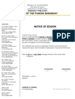 Notice of Session: Office of The Punong Barangay