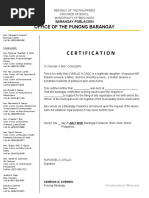 Certification: Office of The Punong Barangay