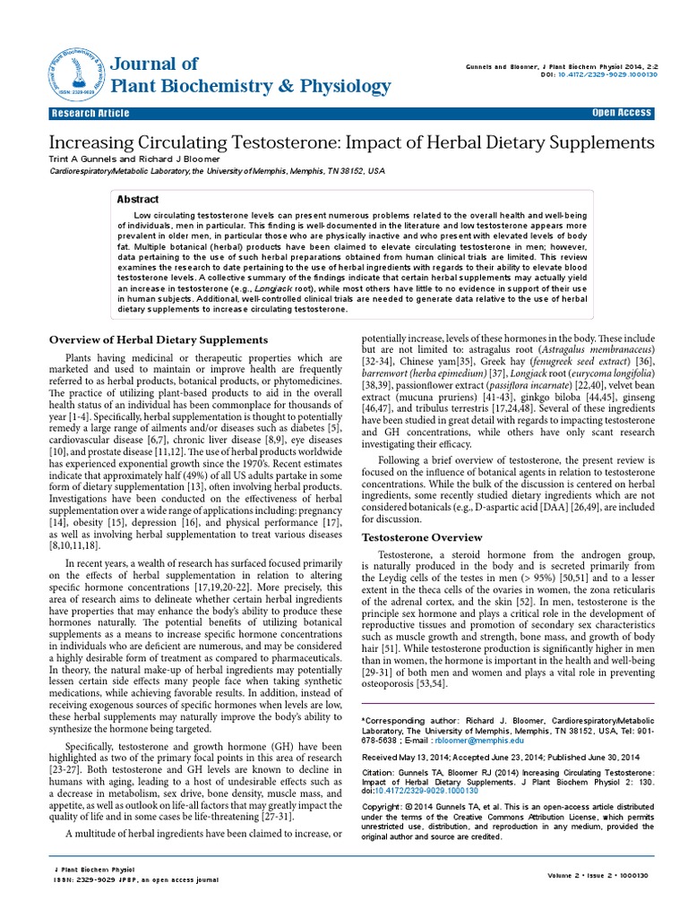 Increasing Circulating Testosterone Impact of Herbal Dietary ...