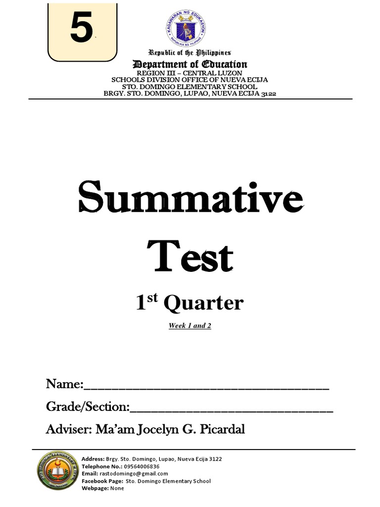 Grade 5 Matatag Summative Test Cover | PDF