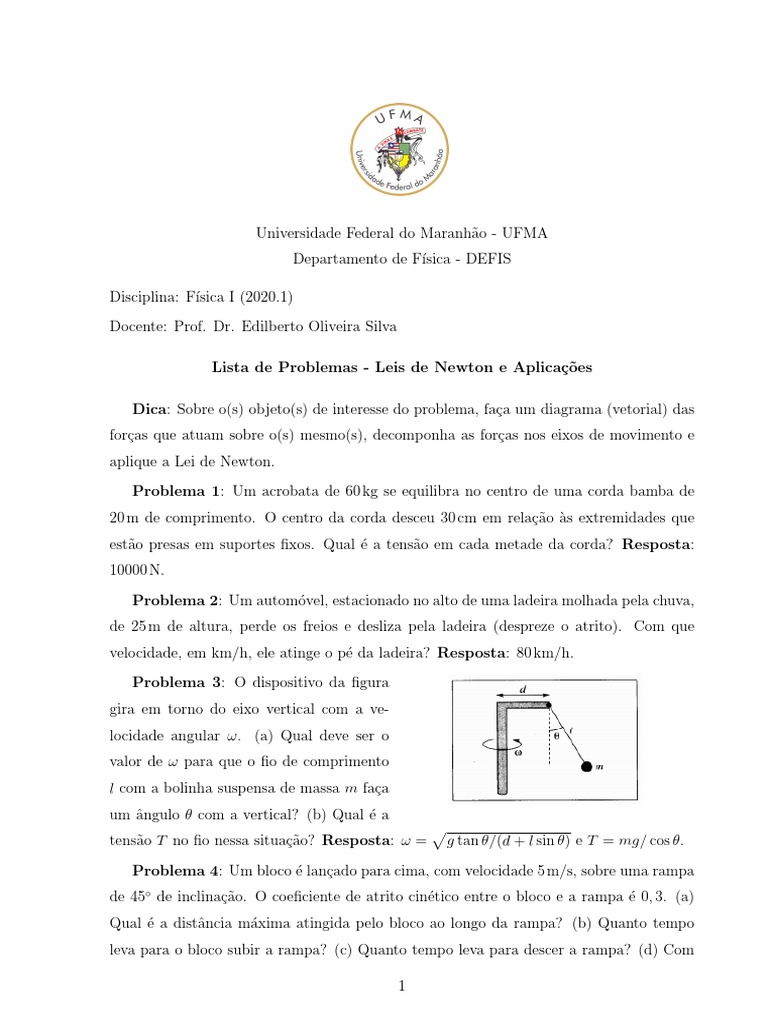Exercícios sobre Leis de Newton | PDF | Leis do Movimento de Newton | Massa