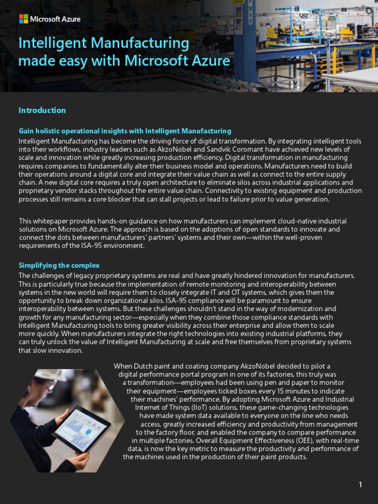 Azure for Intelligent Manufacturing Solutions | PDF | Microsoft Azure ...