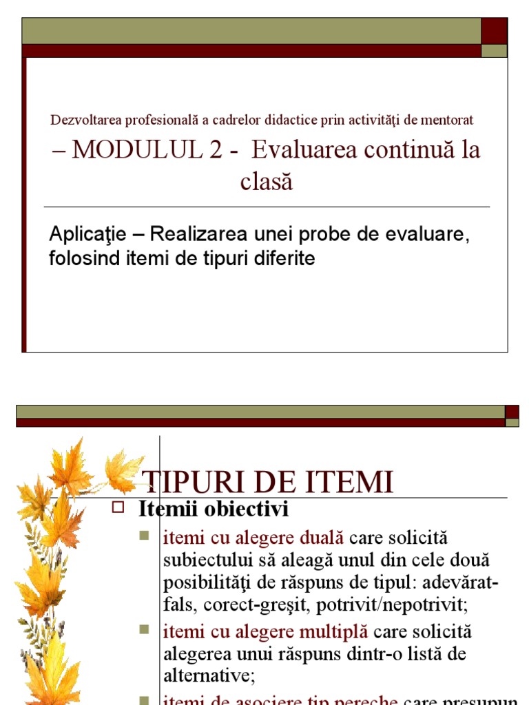 Evaluare Tipuri Diferiti de Itemi | PDF