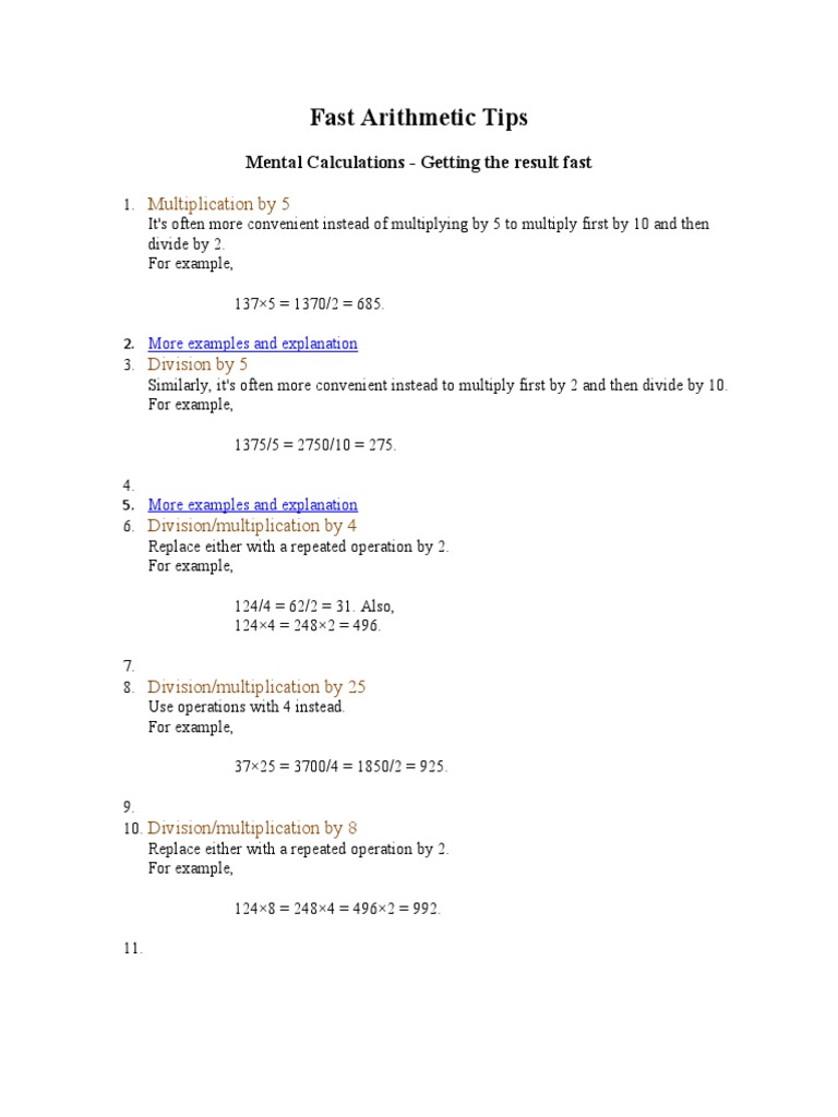 Fast Arithmetic Tips: Multiplication by 5 | PDF | Triangle | Zero Of A ...