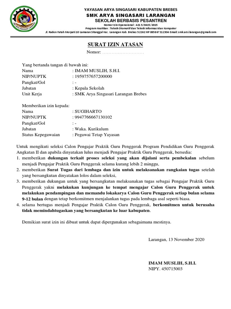Download 69+ Contoh Surat Surat Izin Sekolah Guru Gratis