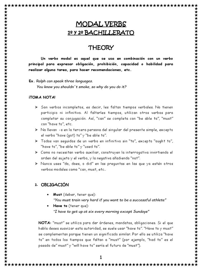 Ejercicios de Verbos Modales 1º y 2º Bachillerato | PDF