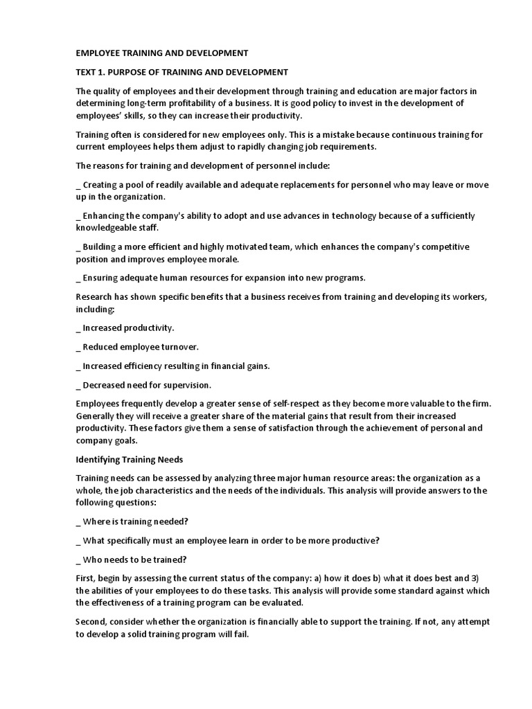 Employee Training and Development PDF Human Resources Employment