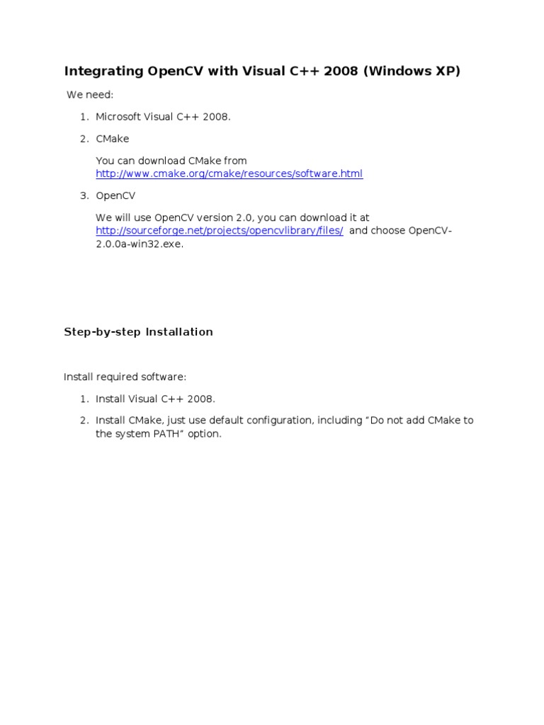Opencv Installation Windows Xp
