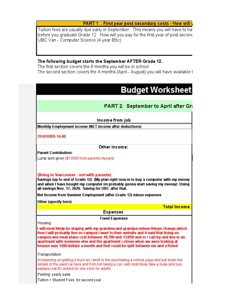 Jimmy Rivard - Post Secondary Budget - Monthly Budget Spreadsheet 1 ...
