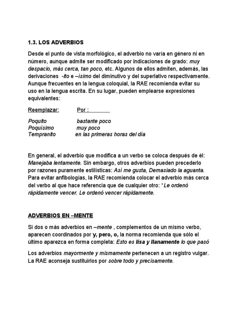 Clasificación y Uso de Adverbios | PDF | Adverbio | Preposición y ...