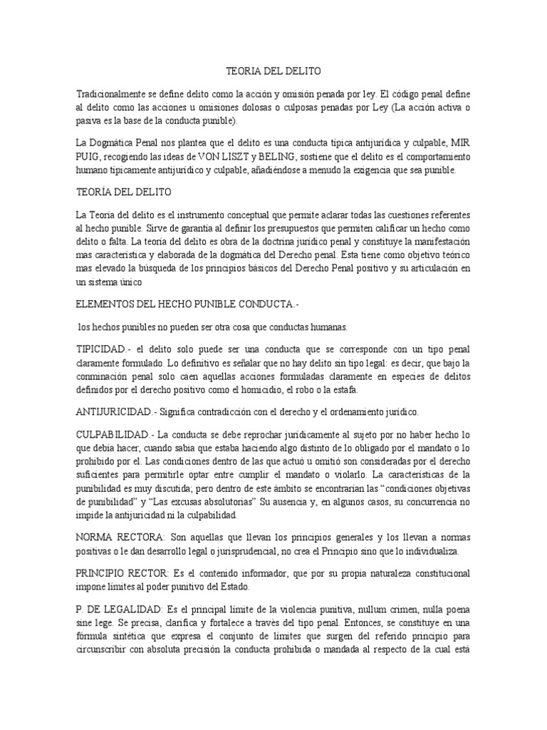 Elementos Clave de la Teoría del Delito | PDF | Derecho penal | Esfera ...