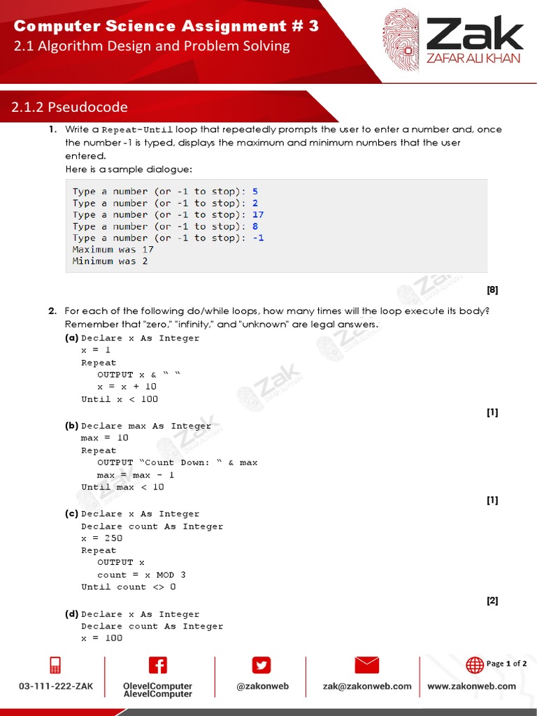 Assignment 3-2.1.2 Pseudocode and Flowcharts | PDF | Algorithms ...