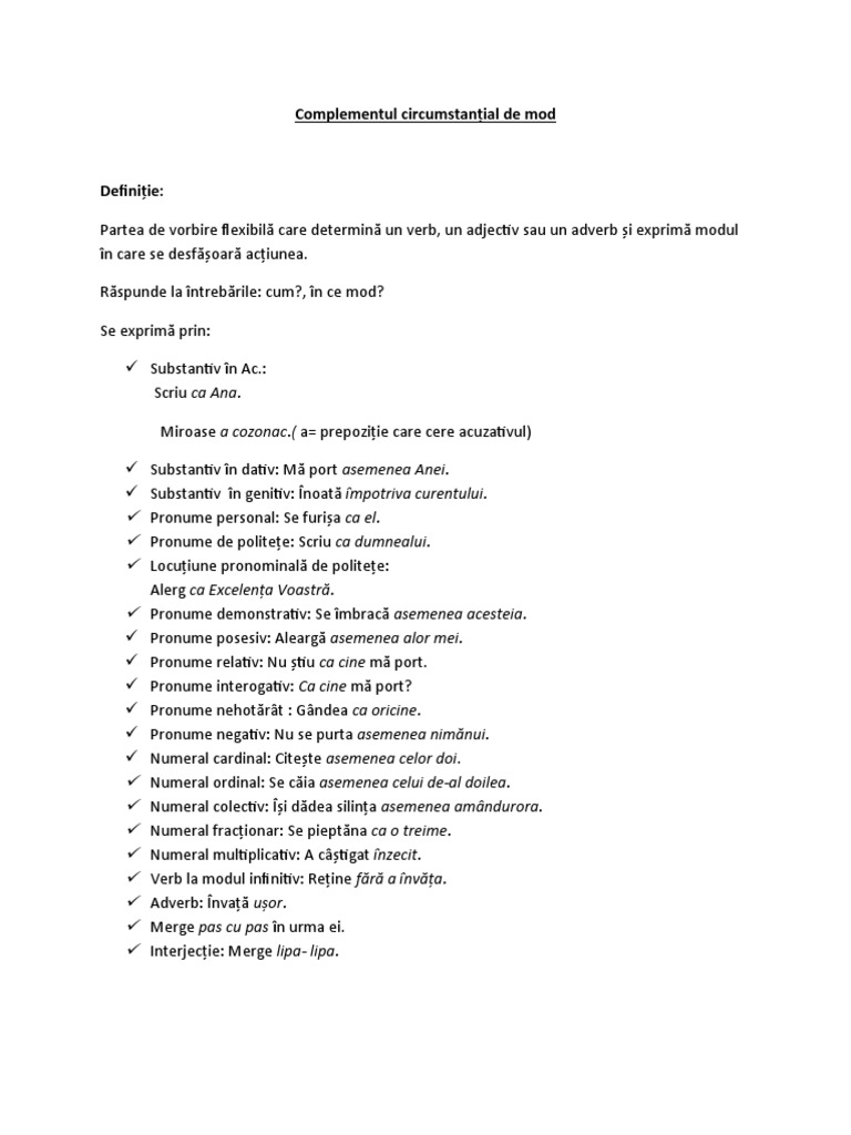 Complementul Circumstantial de Mod | PDF