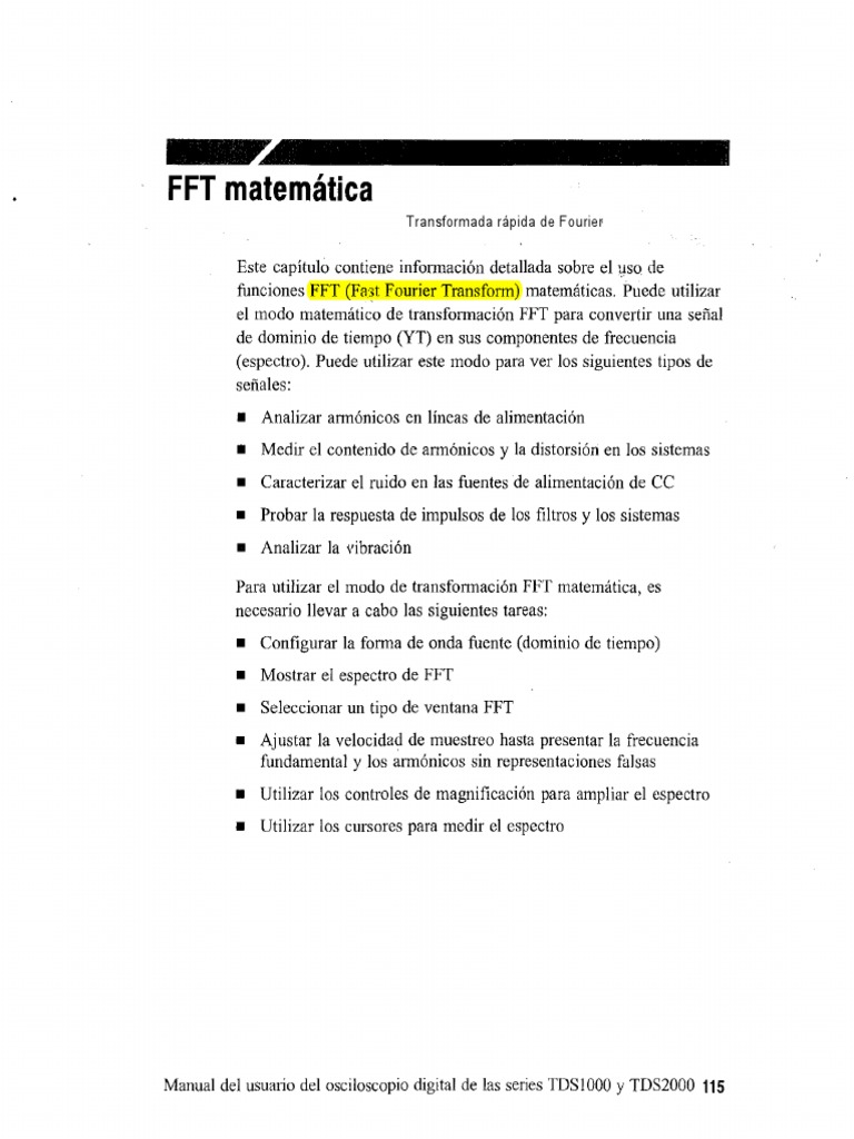 FFT Osciloscopio | PDF | Densidad espectral | Transformada rápida de ...