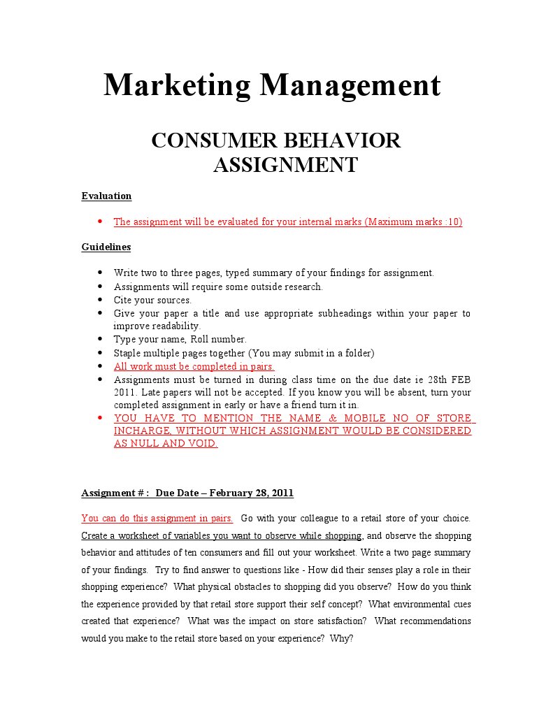 Consumer Behavior Assignment Guidelines | PDF | Career & Growth | Business