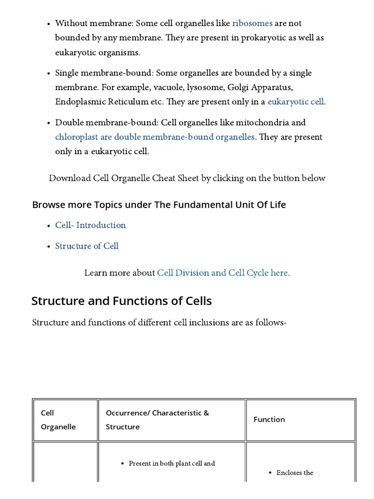 Types of Cell Organelles Explained | PDF | Endoplasmic Reticulum | Cell ...