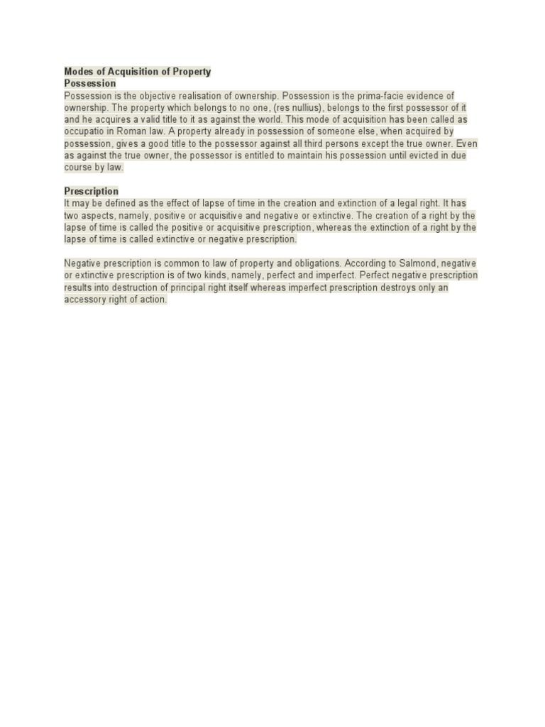 Property Acquisition: Possession & Prescription | PDF | Politics ...