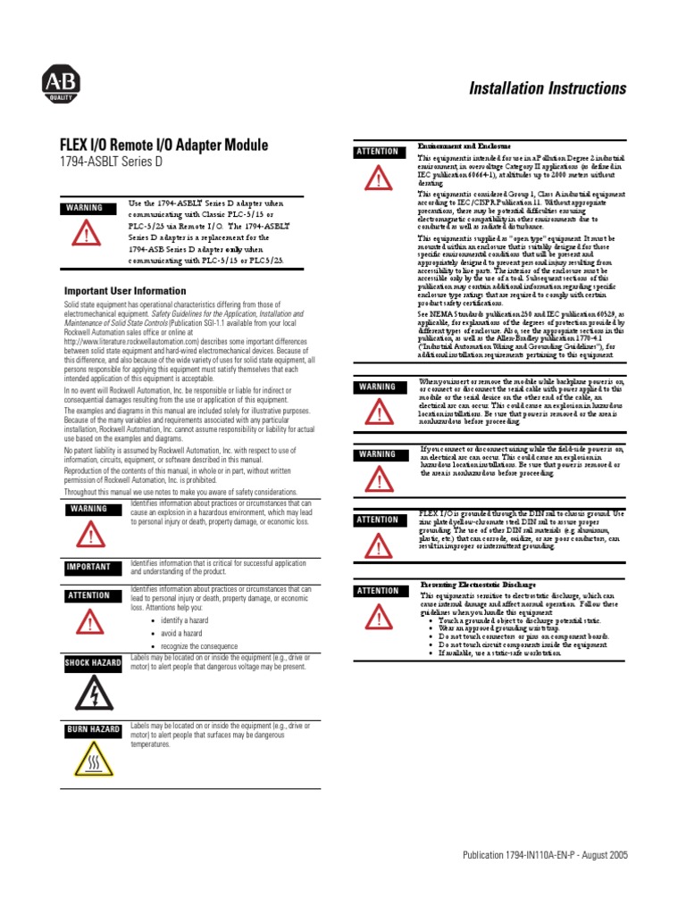 FLEX I/O Remote I/O Adapter Module: Installation Instructions | PDF ...