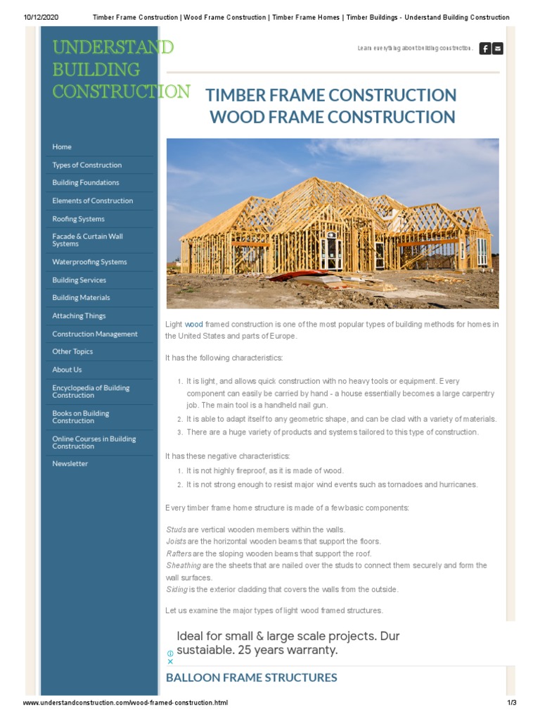 Timber Frame Construction Overview | PDF | Framing (Construction) | Lumber