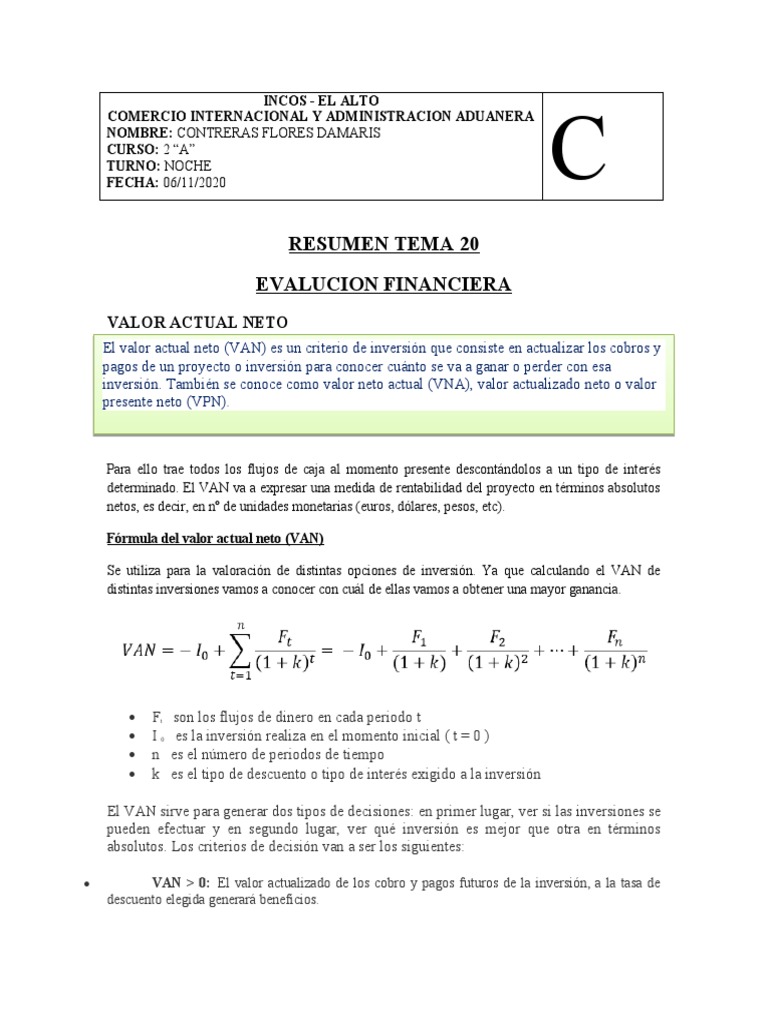 PRACTICA Evaluacion Financiera | PDF | Tasa interna de retorno | Valor ...