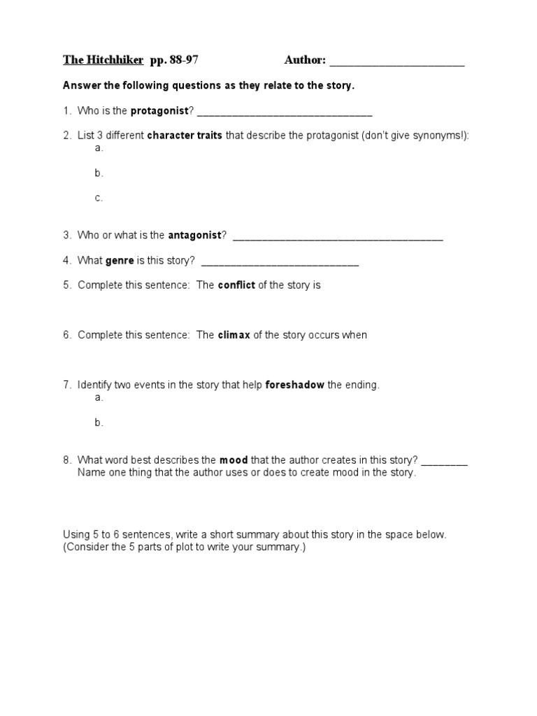 The Hitchhiker Pp. 8897 Author Answer The Following Questions As