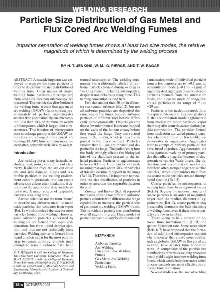 Particle Size Distribution of Gas Metal and Flux Cored Arc Welding Fumes PDF Particulates
