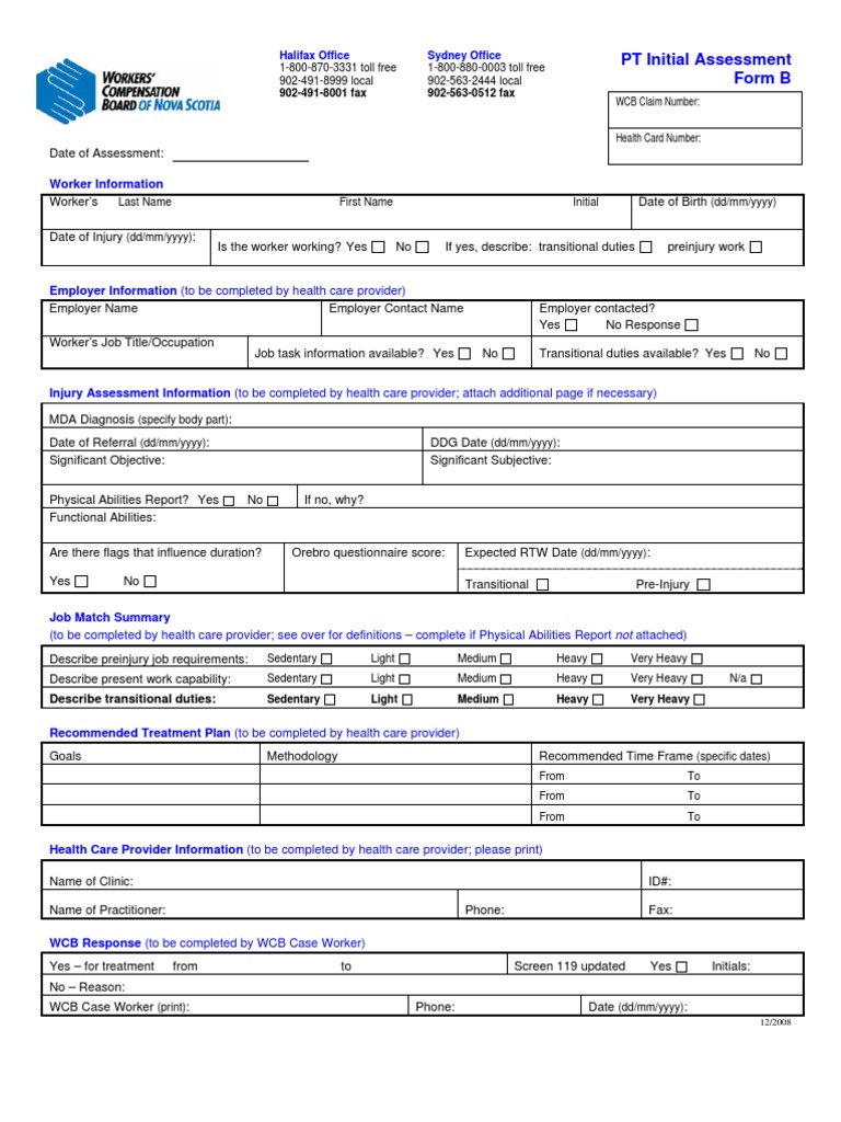 Initial Assessment Form for Workers | PDF | Health Professional ...