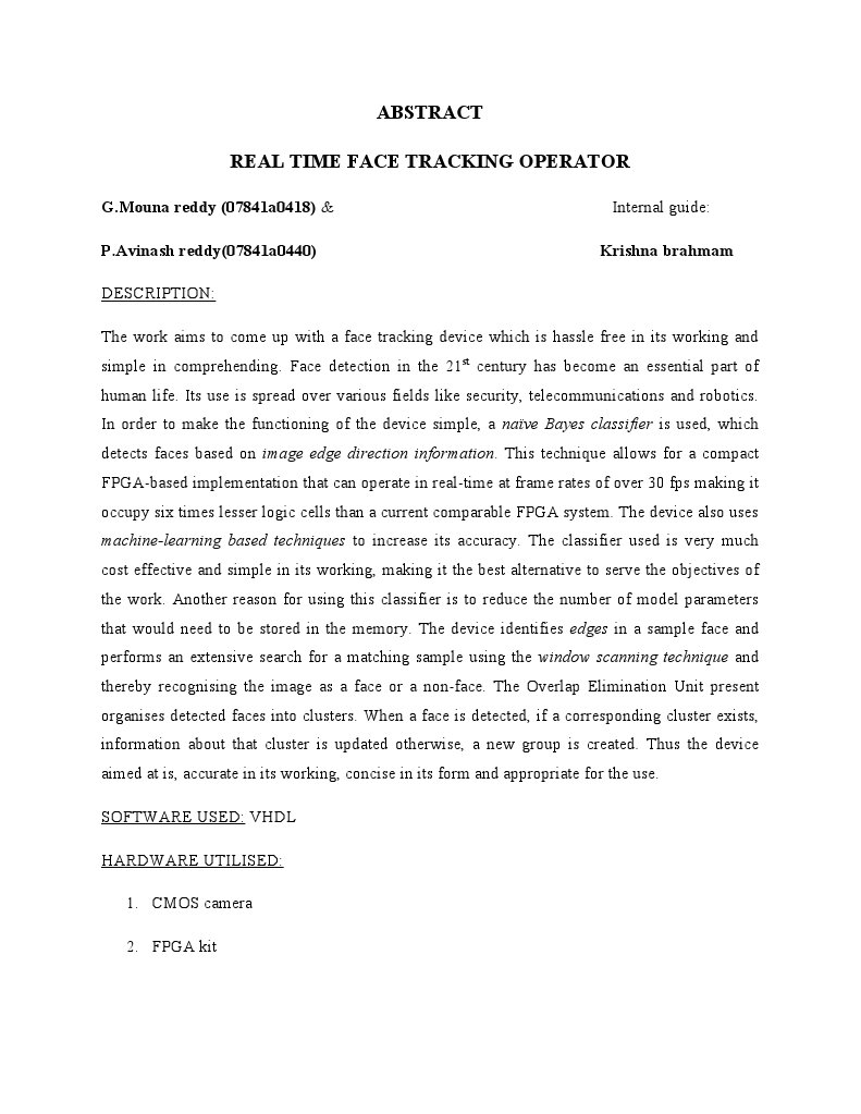 Real-Time Face Tracking Device Design | PDF | Computers