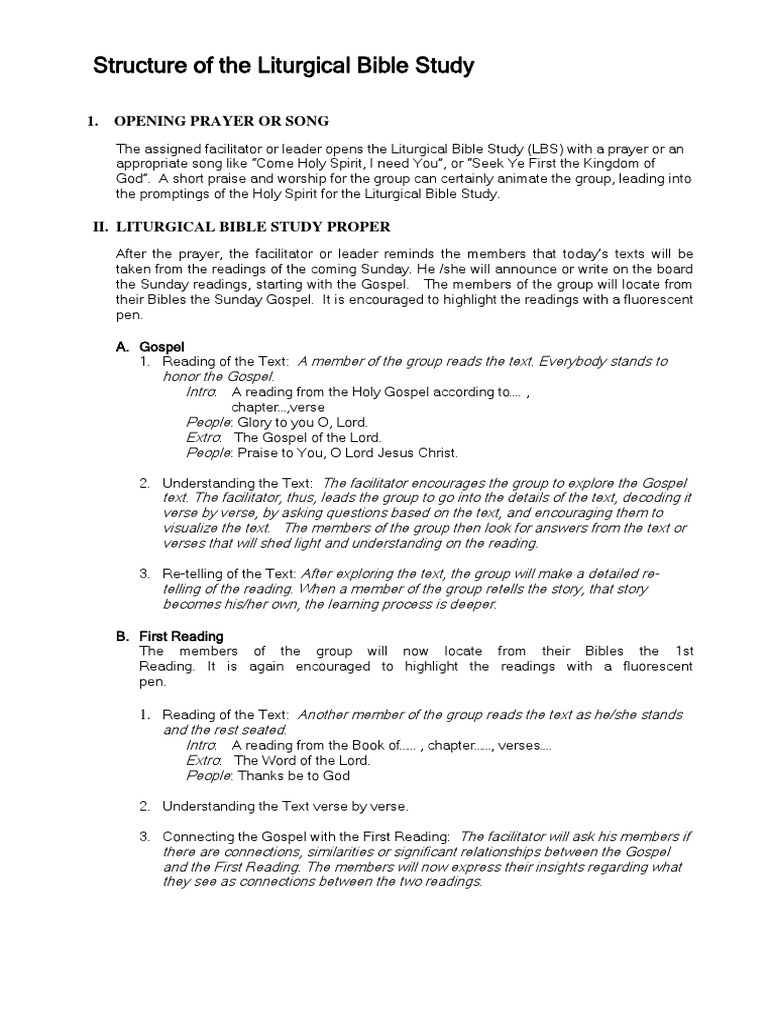Liturgical Bible Study Structure Guide | PDF | The Gospel | Chapters ...