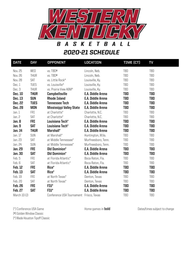 202021 WKU Full Basketball Schedule PDF Ncaa Football Ncaa