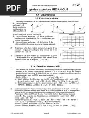 7 Corrige Des Exercices Pdf Acceleration Obliger