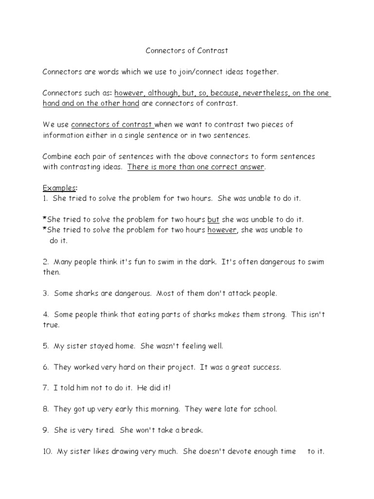 Connectors of Contrast Exercise 1