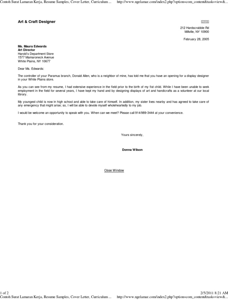 Contoh Surat Lamaran Kerja Resume Samples Cover Letter