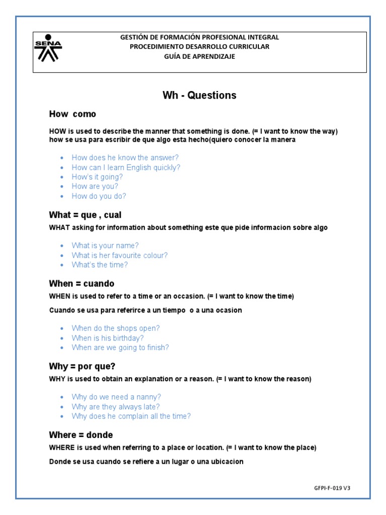 Guia 05 WH Questions | PDF | Grammar | Grammatical Number