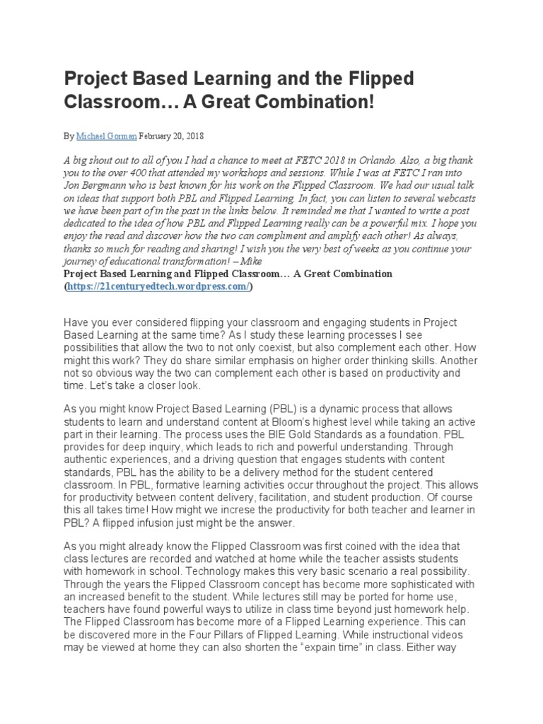 PBL and Flipped Classroom Synergy | PDF | Project Based Learning ...