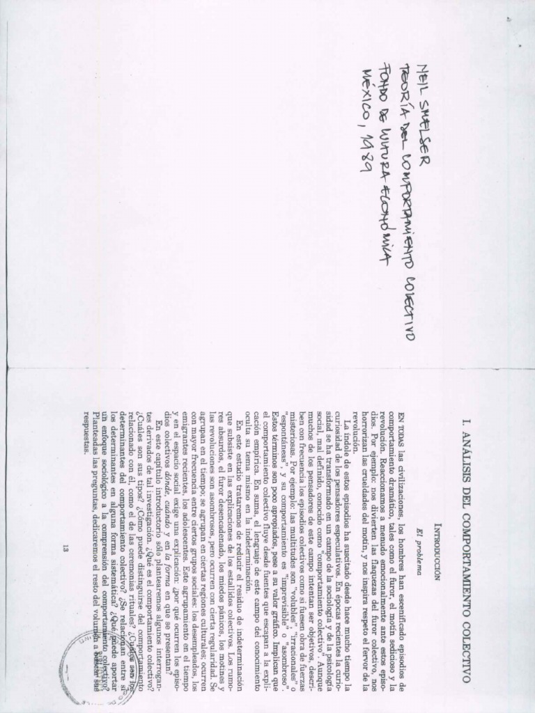10a, 1989, Smelser, Neil, Teoría Del Comportamiento Colectivo | PDF