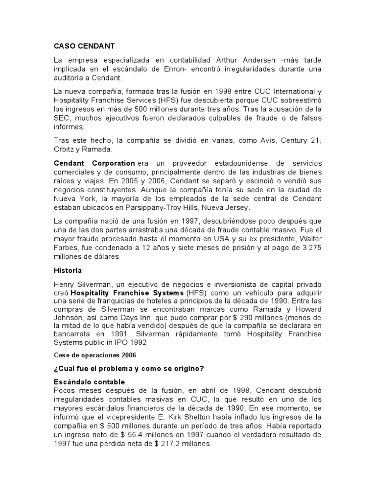 Escándalo Contable de Cendant Corporation | PDF | Enron | Contabilidad ...