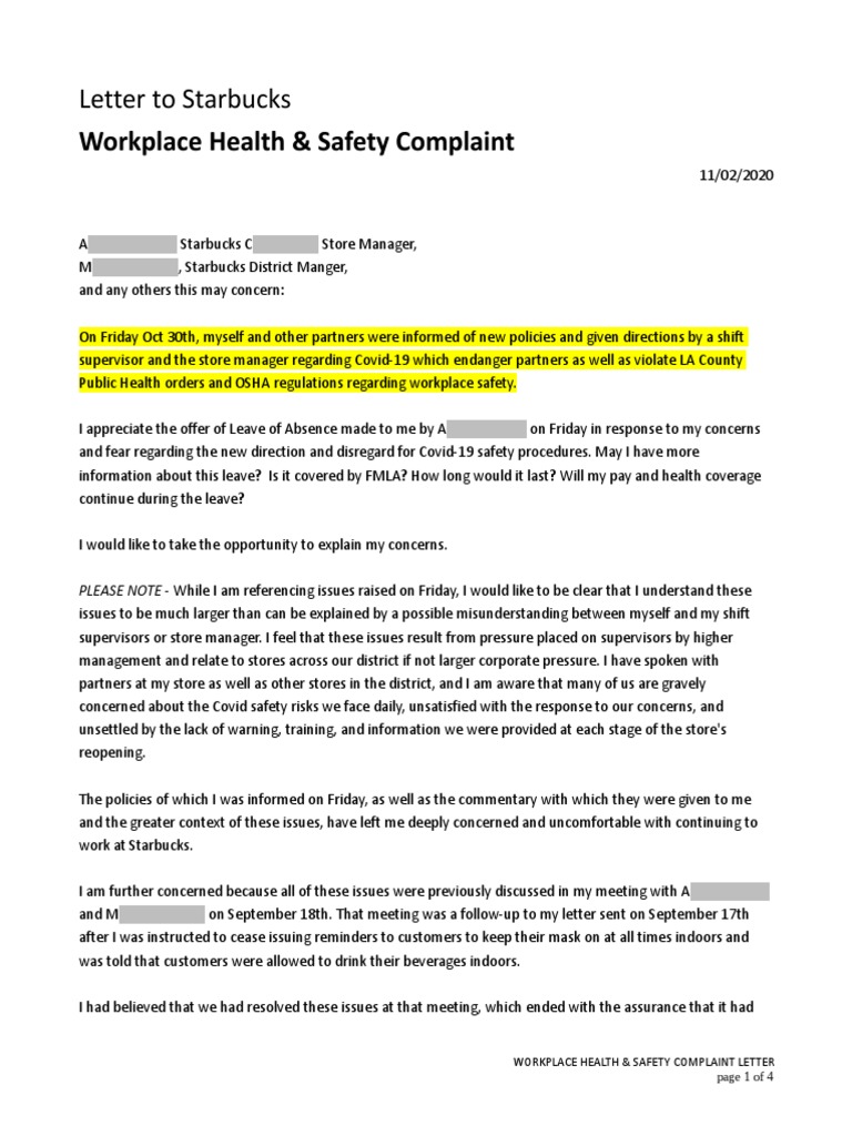 Letter of Workplace Health & Safety Complaint, 11022020 PDF