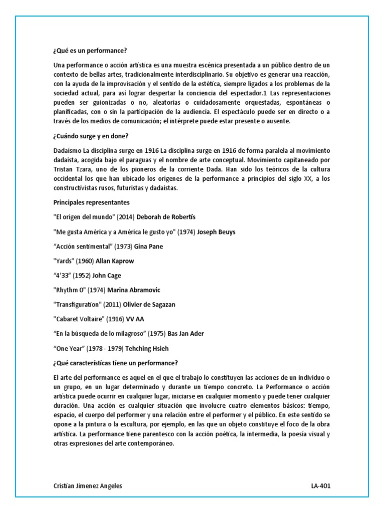 Características y origen del performance | PDF | Arte de performance ...