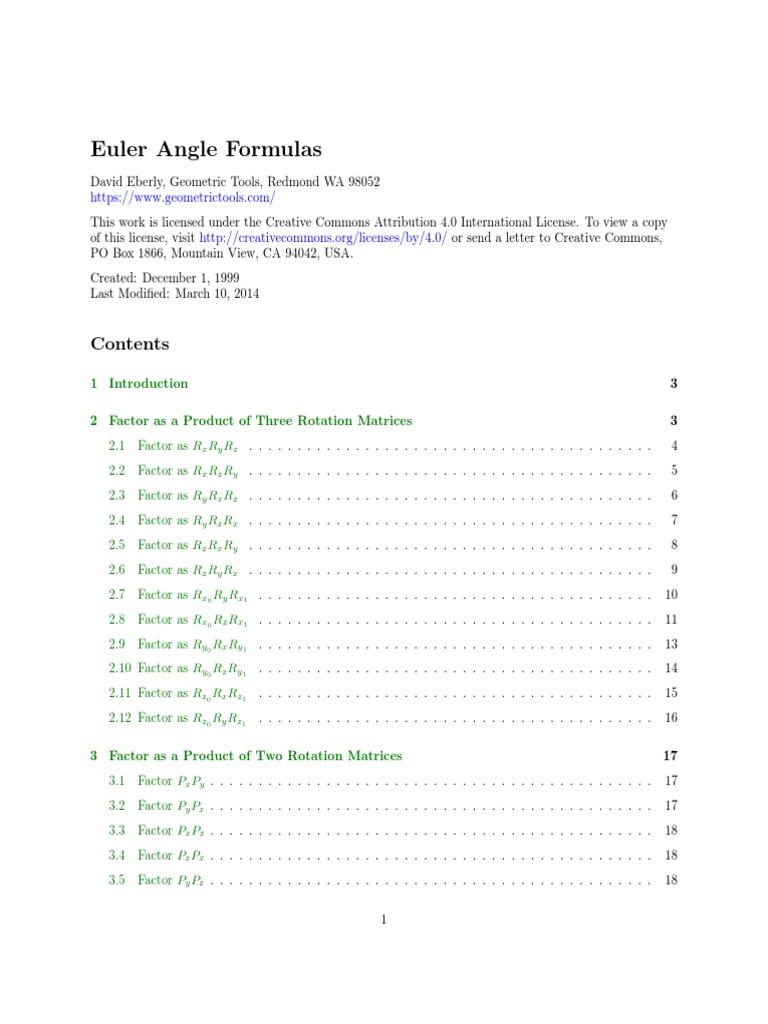 Euler Angle Factorization Methods | PDF | Cartesian Coordinate System ...