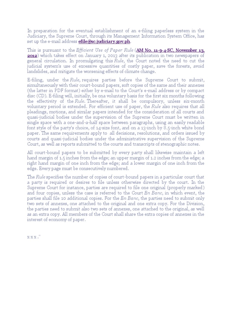 Supreme Court of the Philippines establishes efiling system and sets guidelines for electronic